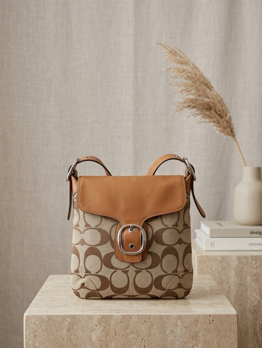 Coach Signature Messenger Bag Brown Tan